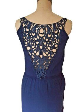 Appleline blue maxi long crochet back elastic waist sundress dress 36 S